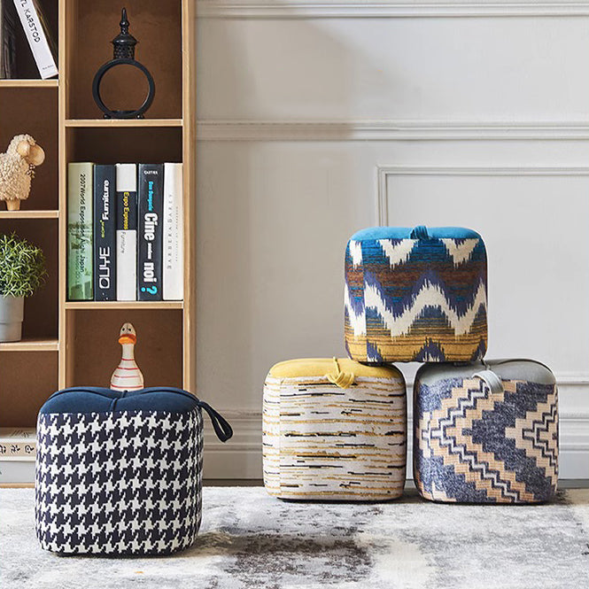 Boho Flannel Cube Wood Stackable Low Stool