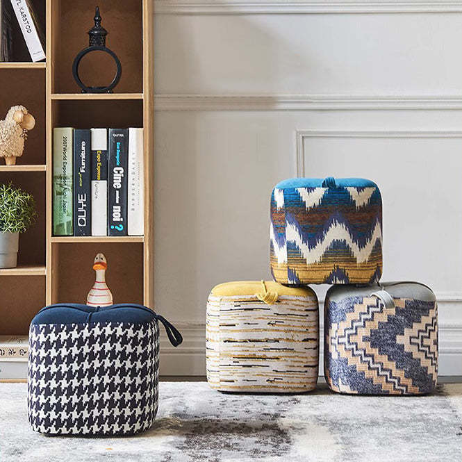 Boho Flannel Cube Wood Stackable Low Stool — Black