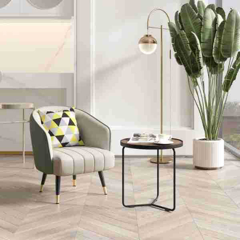 Scandinavian Leather Metal-Leg Arc Accent Chair