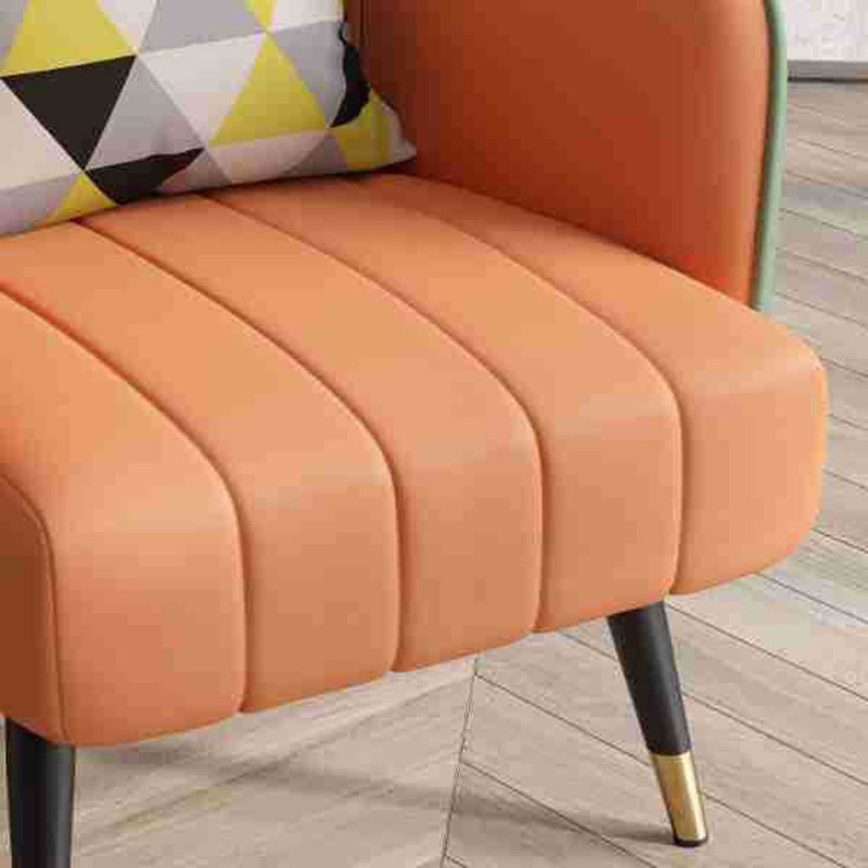 Scandinavian Leather Metal-Leg Arc Accent Chair