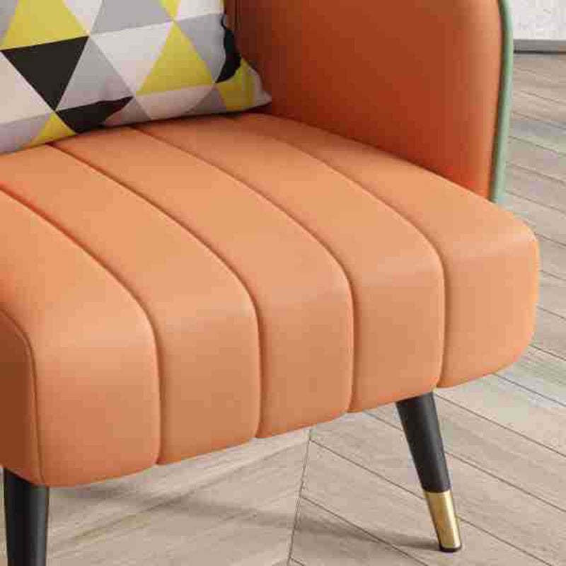 Scandinavian Leather Metal-Leg Arc Accent Chair