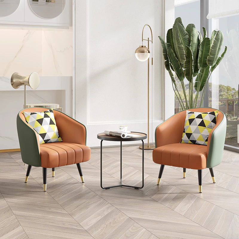 Scandinavian Leather Metal-Leg Arc Accent Chair