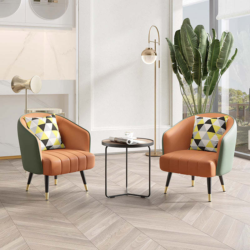 Scandinavian Leather Metal-Leg Arc Accent Chair
