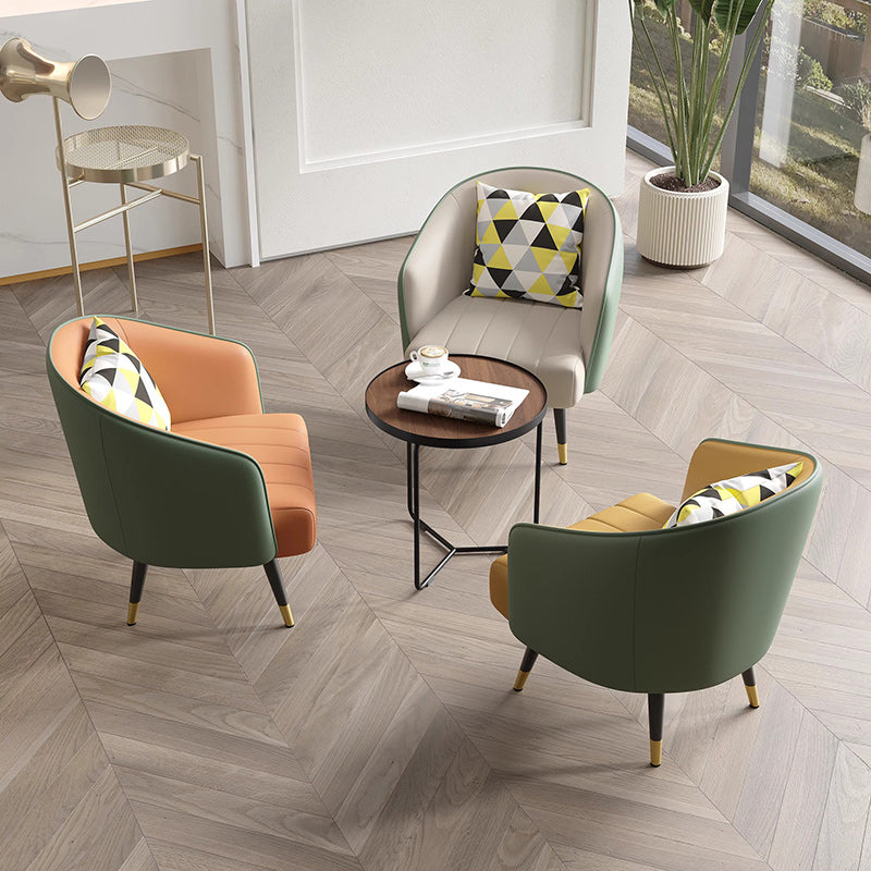 Scandinavian Leather Metal-Leg Arc Accent Chair