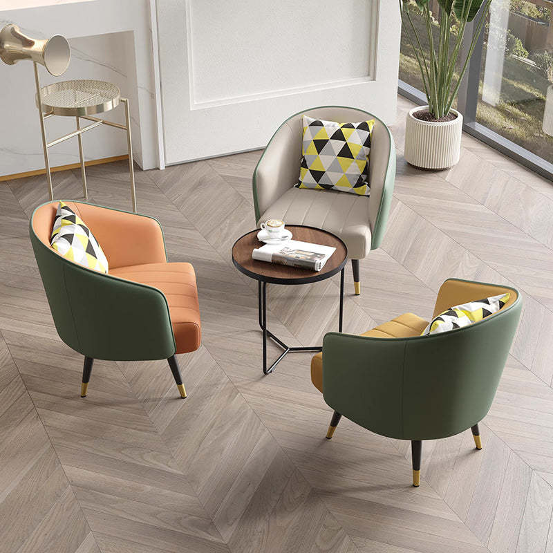 Scandinavian Leather Metal-Leg Arc Accent Chair