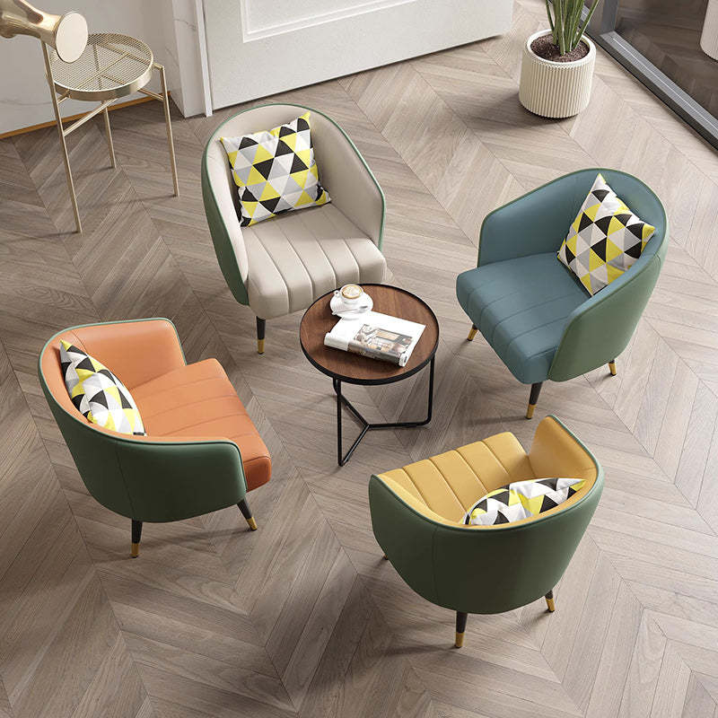 Scandinavian Leather Metal-Leg Arc Accent Chair