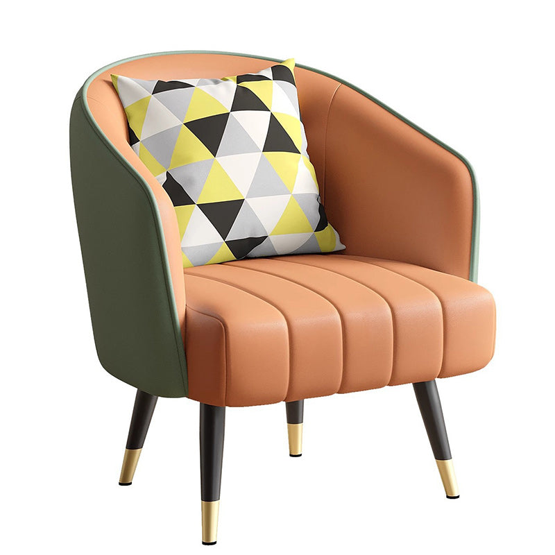 Scandinavian Leather Metal-Leg Arc Accent Chair