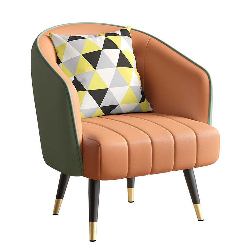 Scandinavian Leather Metal-Leg Arc Accent Chair