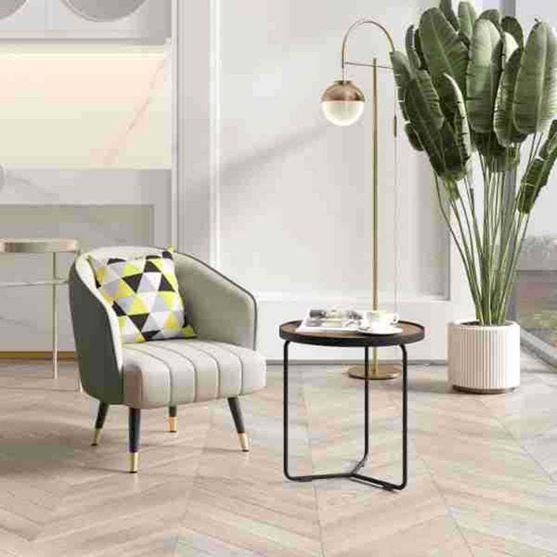 Scandinavian Leather Metal-Leg Arc Accent Chair — Yellow