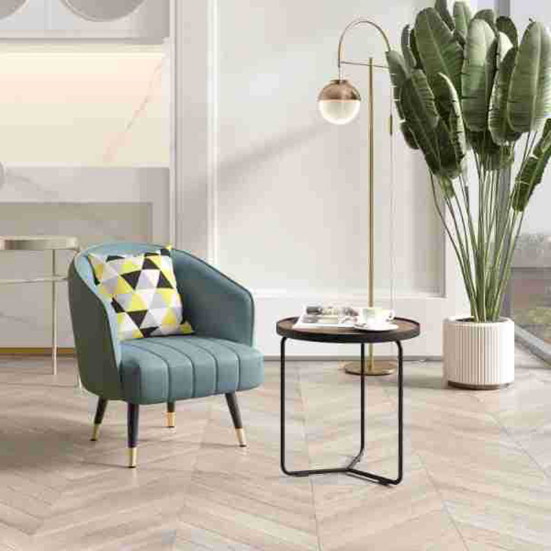 Scandinavian Leather Metal-Leg Arc Accent Chair — White