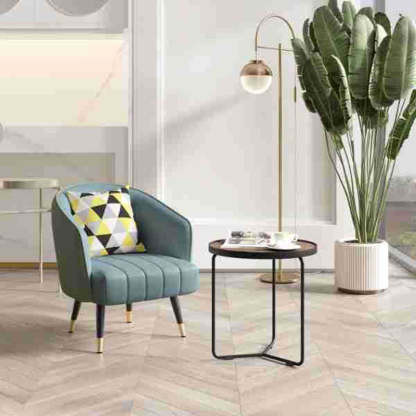 Scandinavian Leather Metal-Leg Arc Accent Chair — White