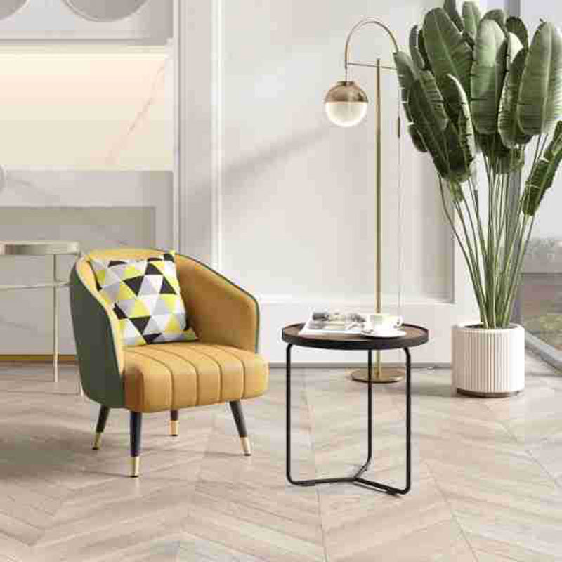 Scandinavian Leather Metal-Leg Arc Accent Chair — Blue