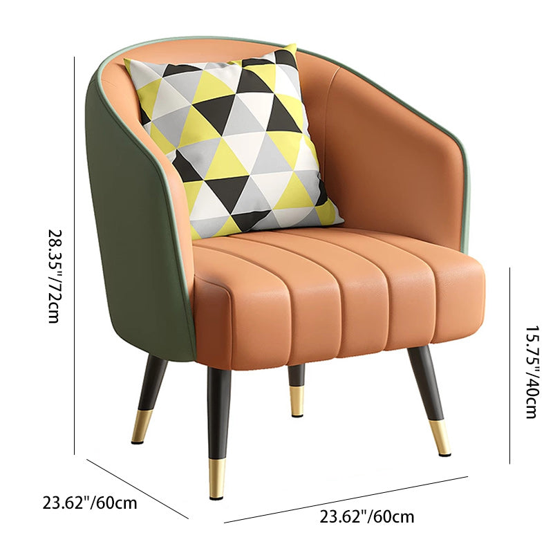 Scandinavian Leather Metal-Leg Arc Accent Chair — Orange