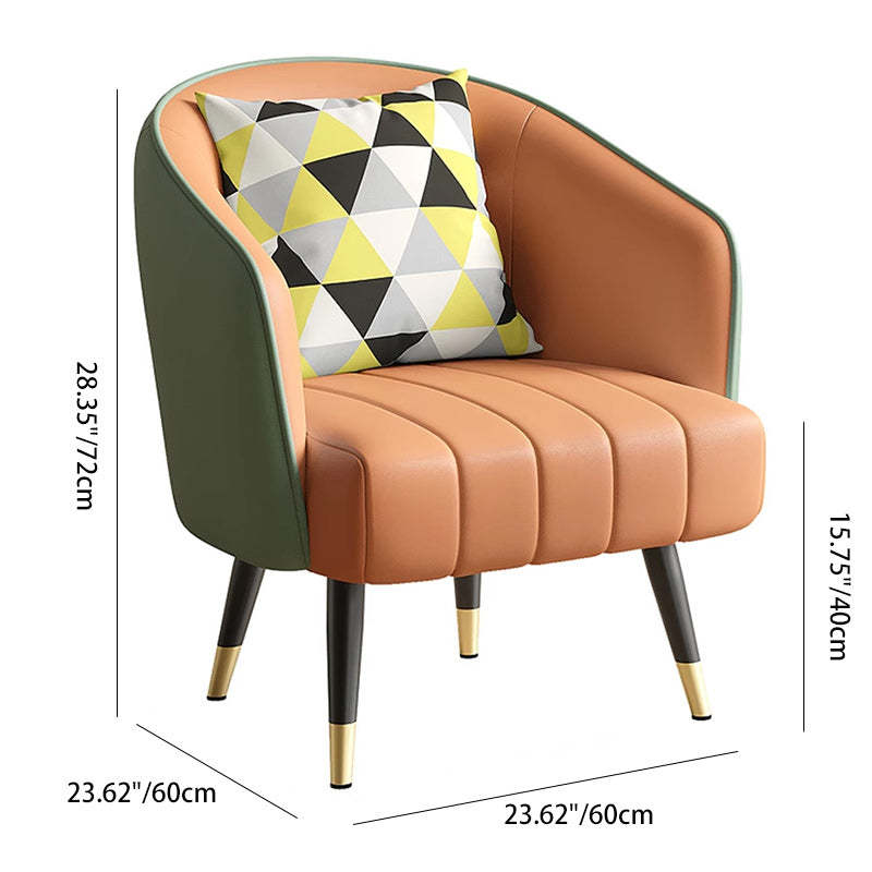 Scandinavian Leather Metal-Leg Arc Accent Chair — Orange