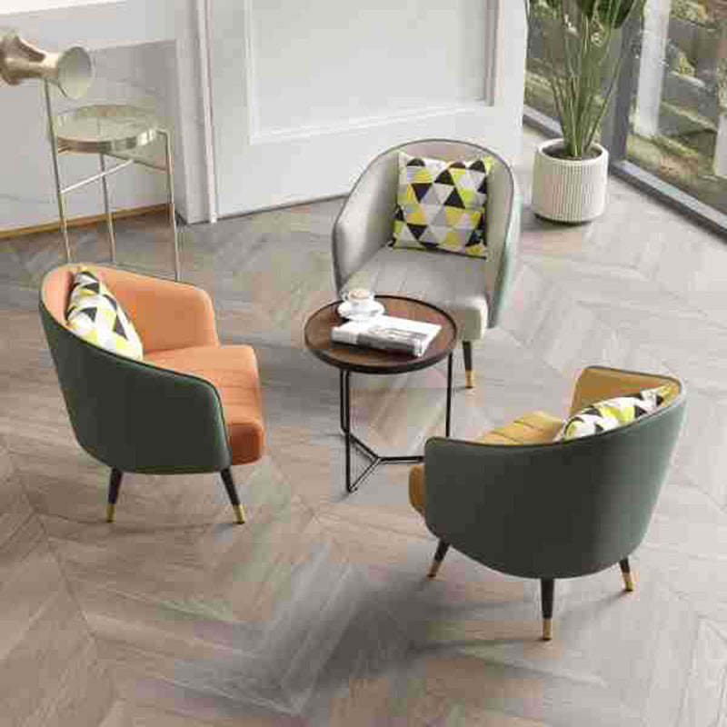 Scandinavian Leather Metal-Leg Arc Accent Chair