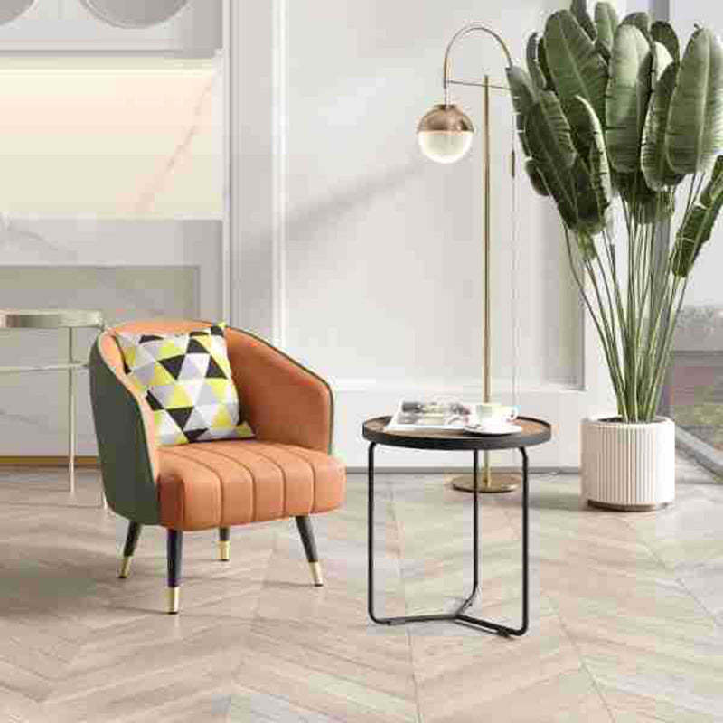 Scandinavian Leather Metal-Leg Arc Accent Chair