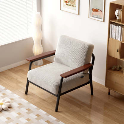 Contemporary Linen-Cotton Accent Chair — Beige Corduroy
