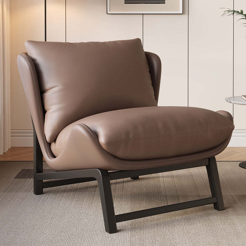 Modern Leather Upholstered Steel Accent Chair — Gray Leather + Beige Velvet