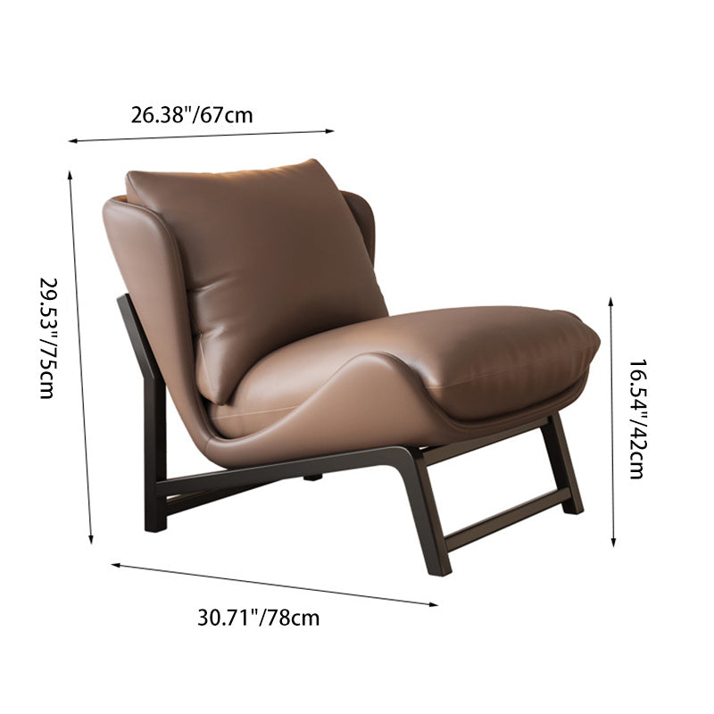Modern Leather Upholstered Steel Accent Chair — Orange Leather
