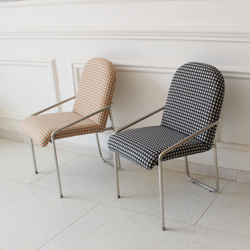 Nordic Curved Flannel Steel Dining Chair — Black & White Checkered