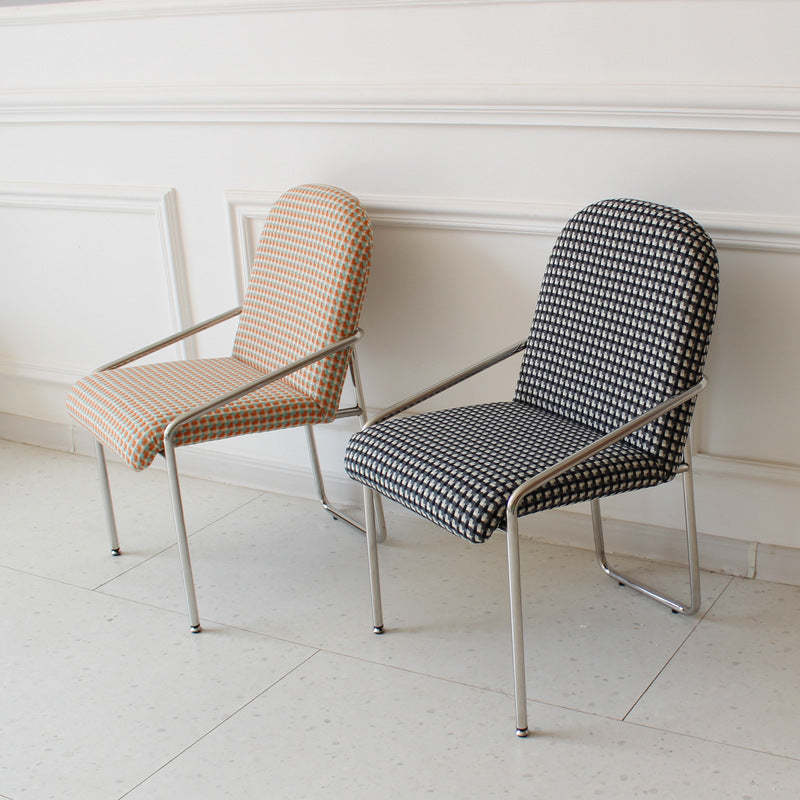 Nordic Curved Flannel Steel Dining Chair — Black & White Checkered