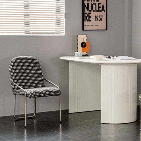 Nordic Curved Flannel Steel Dining Chair — Yellow