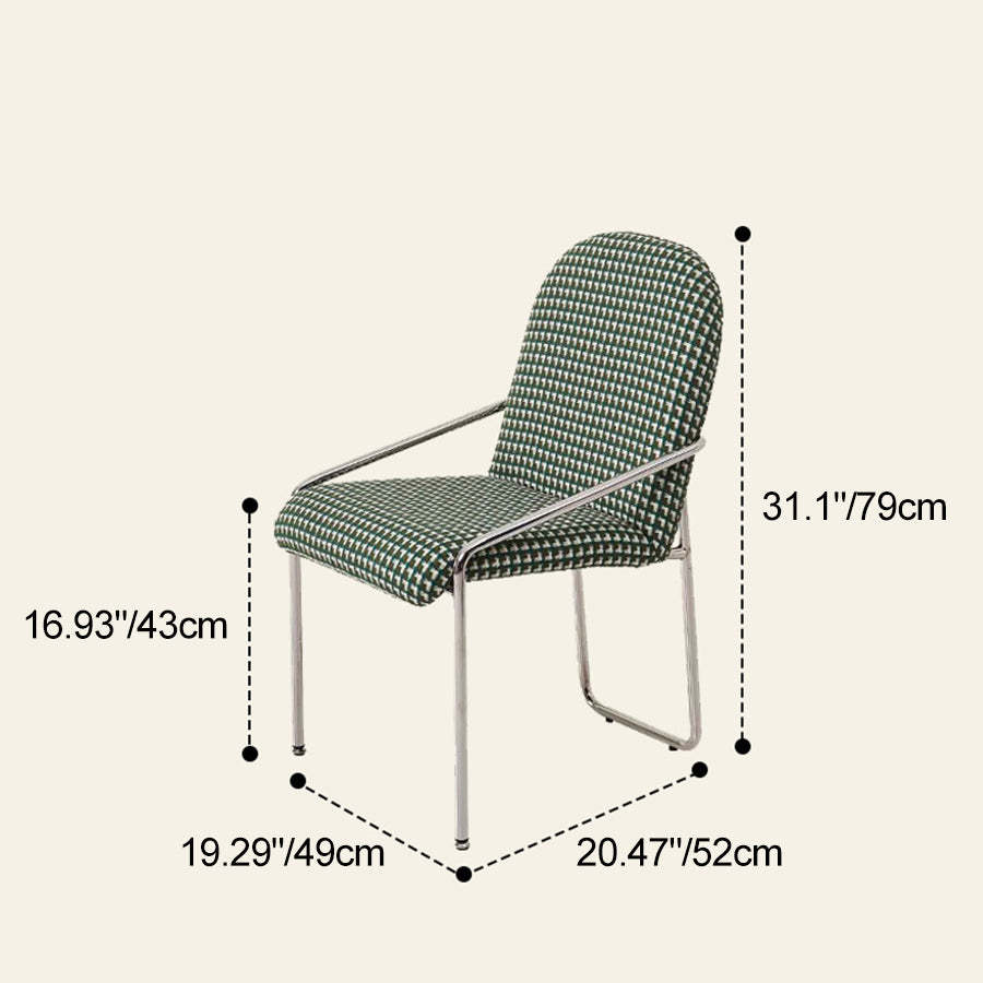 Nordic Curved Flannel Steel Dining Chair — Orange & Blue Checkered