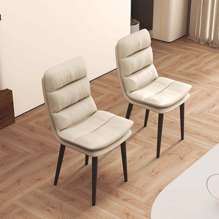 Contemporary Leather Metal Dining Chair — Coffee