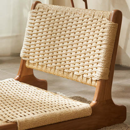 Japanese Tatami Braided Rope Wood Lounge Chair