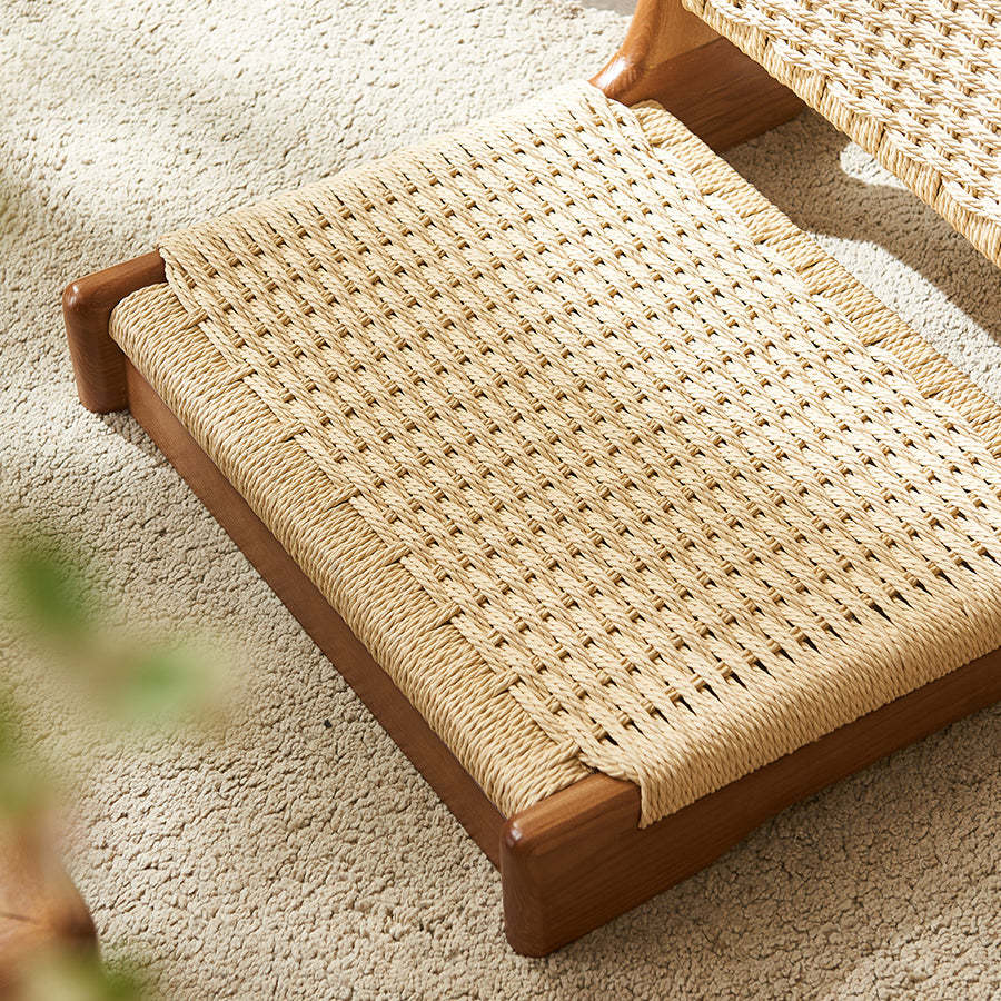 Japanese Tatami Braided Rope Wood Lounge Chair