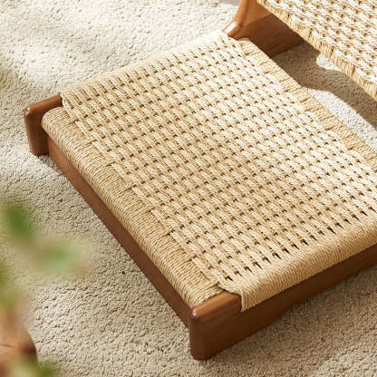Japanese Tatami Braided Rope Wood Lounge Chair