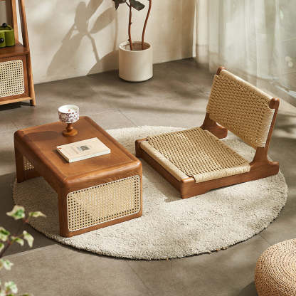 Japanese Tatami Braided Rope Wood Lounge Chair
