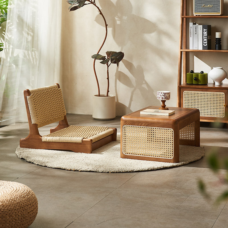 Japanese Tatami Braided Rope Wood Lounge Chair