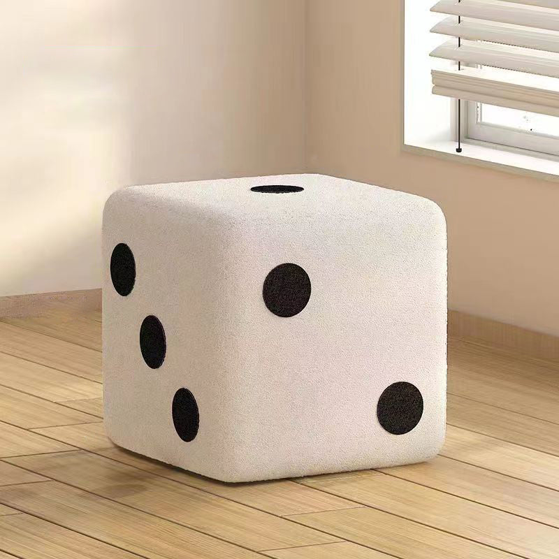 Contemporary Dice Cube Lamb Fleece Wood Low Stool