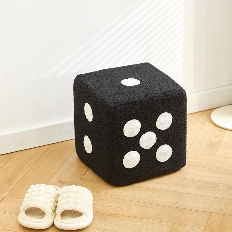 Contemporary Dice Cube Lamb Fleece Wood Low Stool