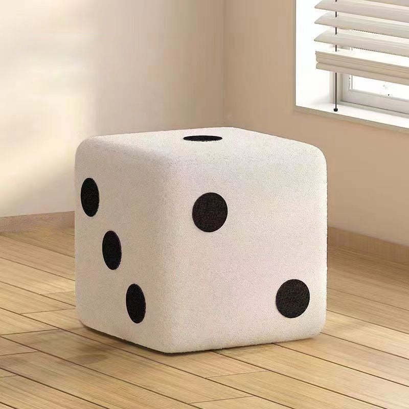 Contemporary Dice Cube Lamb Fleece Wood Low Stool