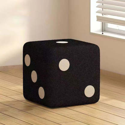 Contemporary Dice Cube Lamb Fleece Wood Low Stool