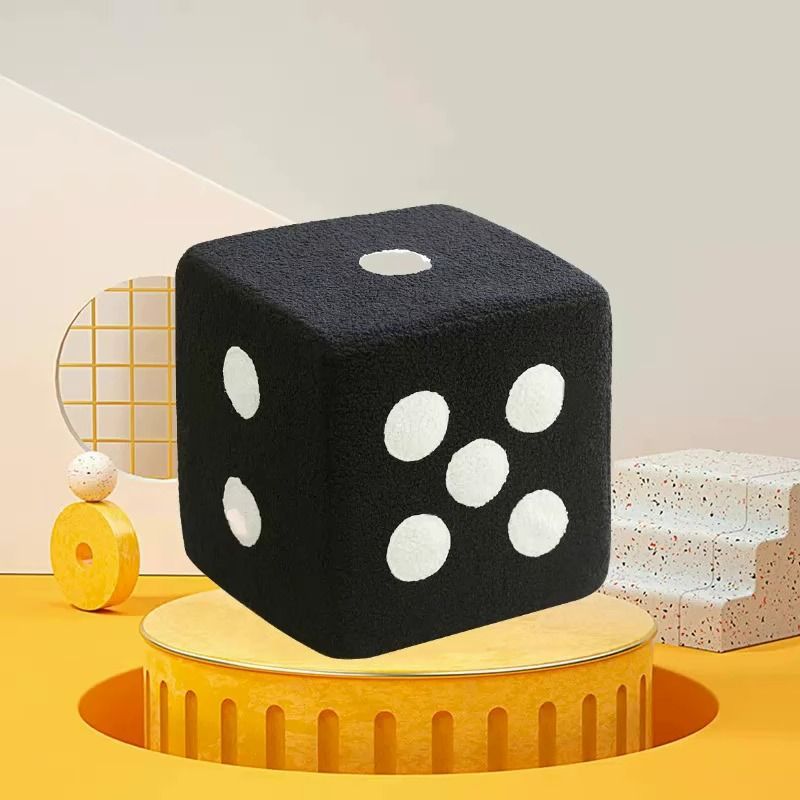 Contemporary Dice Cube Lamb Fleece Wood Low Stool