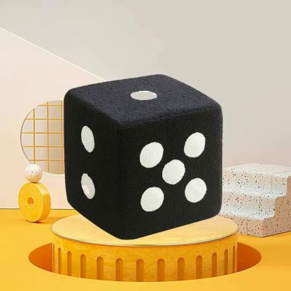 Contemporary Dice Cube Lamb Fleece Wood Low Stool