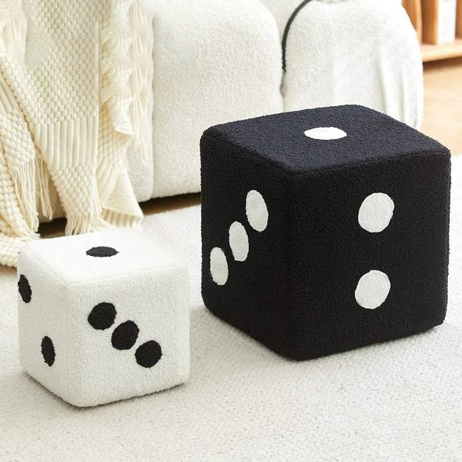 Contemporary Dice Cube Lamb Fleece Wood Low Stool