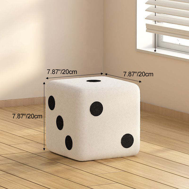 Contemporary Dice Cube Lamb Fleece Wood Low Stool — White - Large / Detachable & Washable