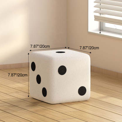 Contemporary Dice Cube Lamb Fleece Wood Low Stool — White - Large / Detachable & Washable