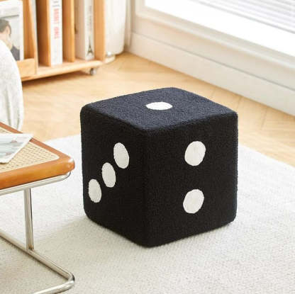 Contemporary Dice Cube Lamb Fleece Wood Low Stool