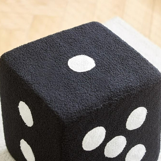 Contemporary Dice Cube Lamb Fleece Wood Low Stool