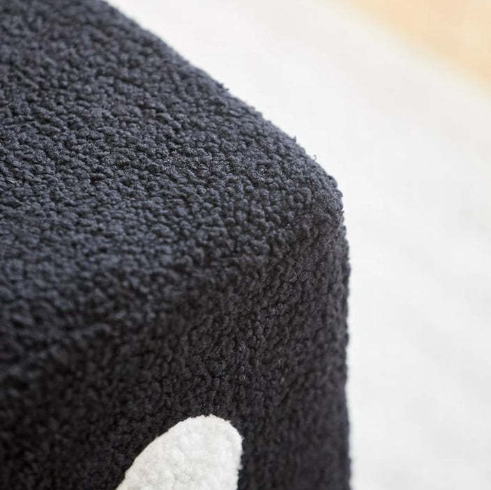 Contemporary Dice Cube Lamb Fleece Wood Low Stool