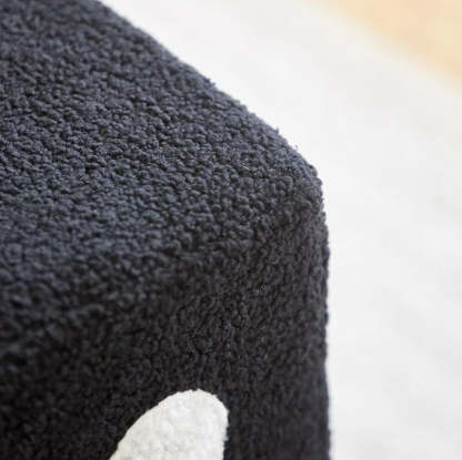 Contemporary Dice Cube Lamb Fleece Wood Low Stool