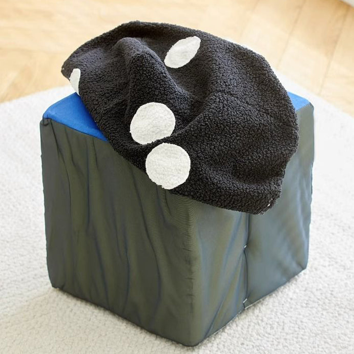 Contemporary Dice Cube Lamb Fleece Wood Low Stool