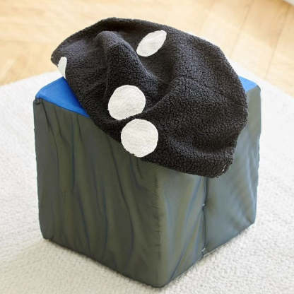 Contemporary Dice Cube Lamb Fleece Wood Low Stool