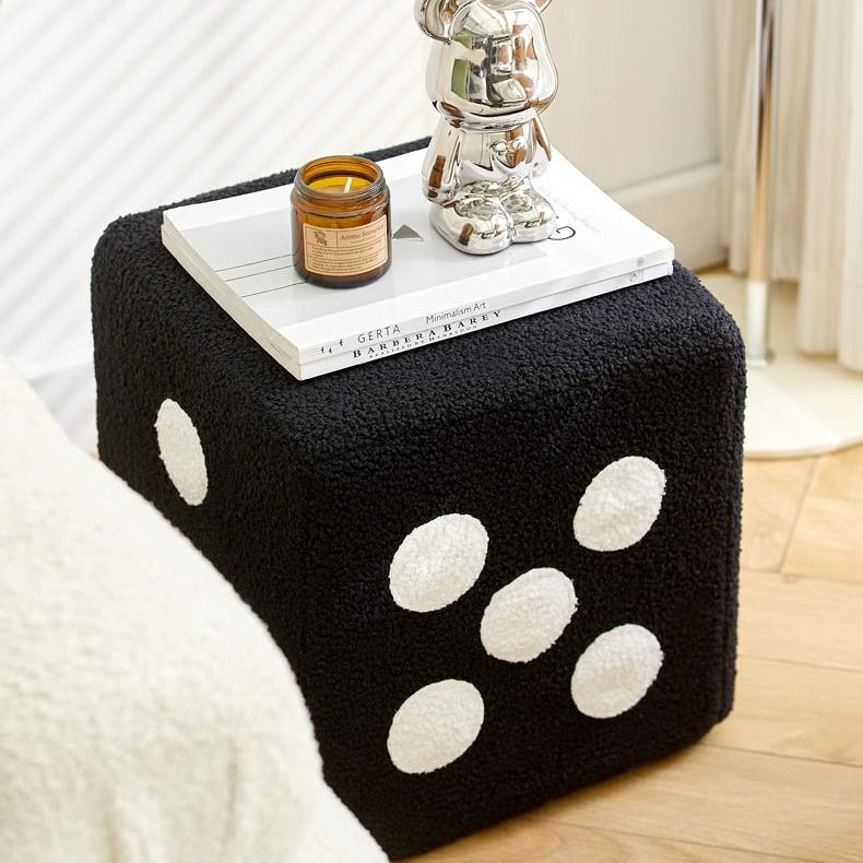 Contemporary Dice Cube Lamb Fleece Wood Low Stool