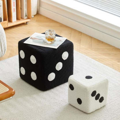 Contemporary Dice Cube Lamb Fleece Wood Low Stool — Black - Large / Detachable & Washable